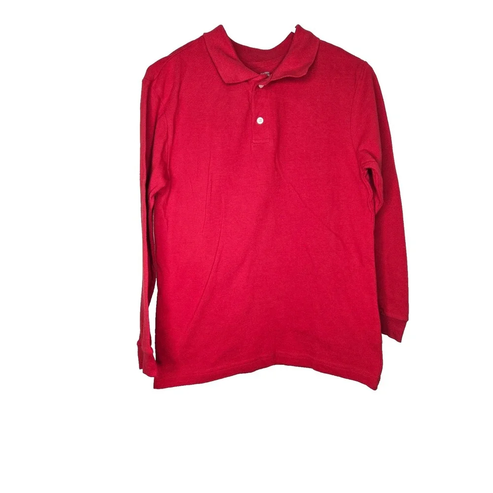 Kids Red Long Sleeve Polo Shirt Cotton‎ Casual School Uniform Top Size L 10-12